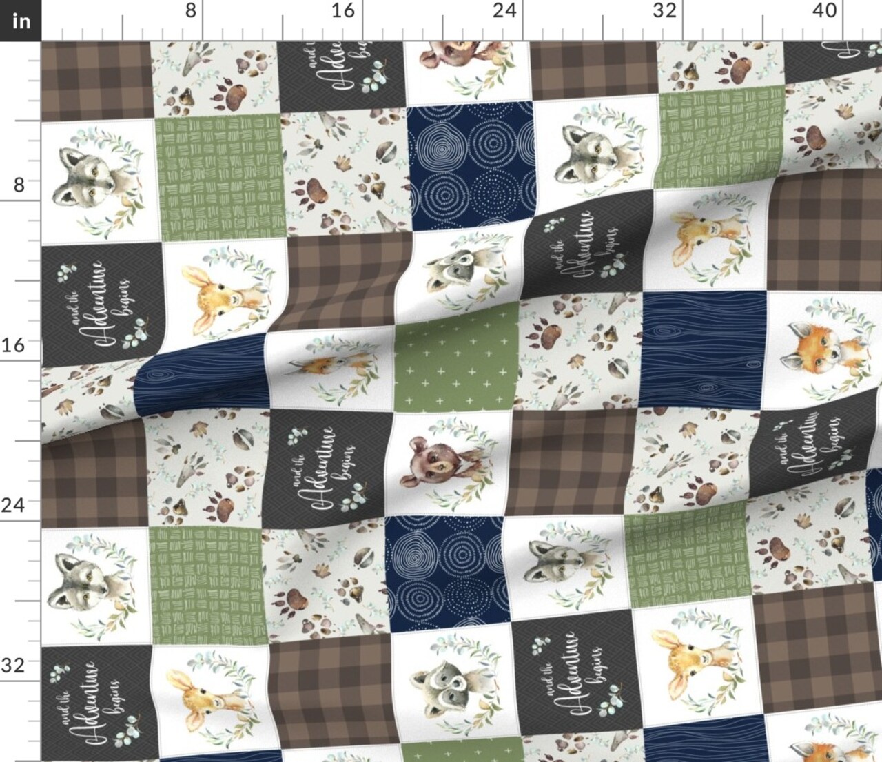Woodland Whimsical Forest Nursery Cheater Quilt Deer Bear Fox Baby Boy Custom Printed Fabric by Spoonflower Various Fabrics by the Yard or Fat Quarter